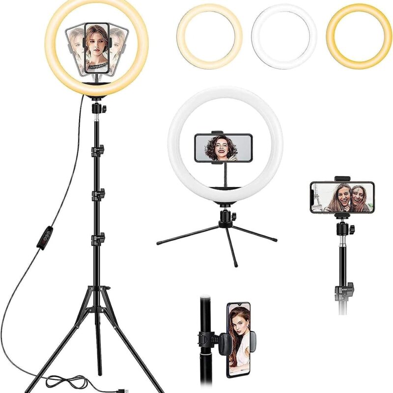 10 inch Ring Light with 2 Meter Extendable Tripod Stand, LED Circle Dimmable Lights with Phone Holder for Live Stream/YouTube Video Recording/Zoom Meeting/Makeup/TikTok Ring Light
