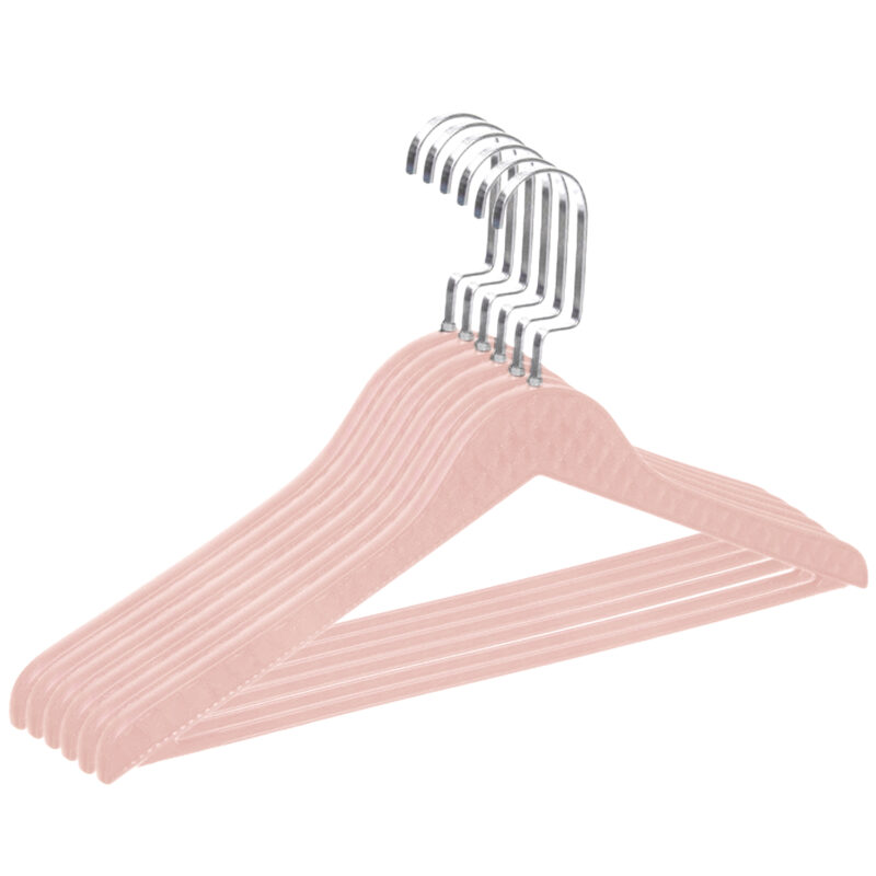 Heavy-Duty Plastic & Steel Hangers, 6 Pack Wardrobe Organiser – Non-Slip Clothes Hangers for Bedroom, Bathroom & Home Rack – Space-Saving Clothes Accessories (Tiny Pink)