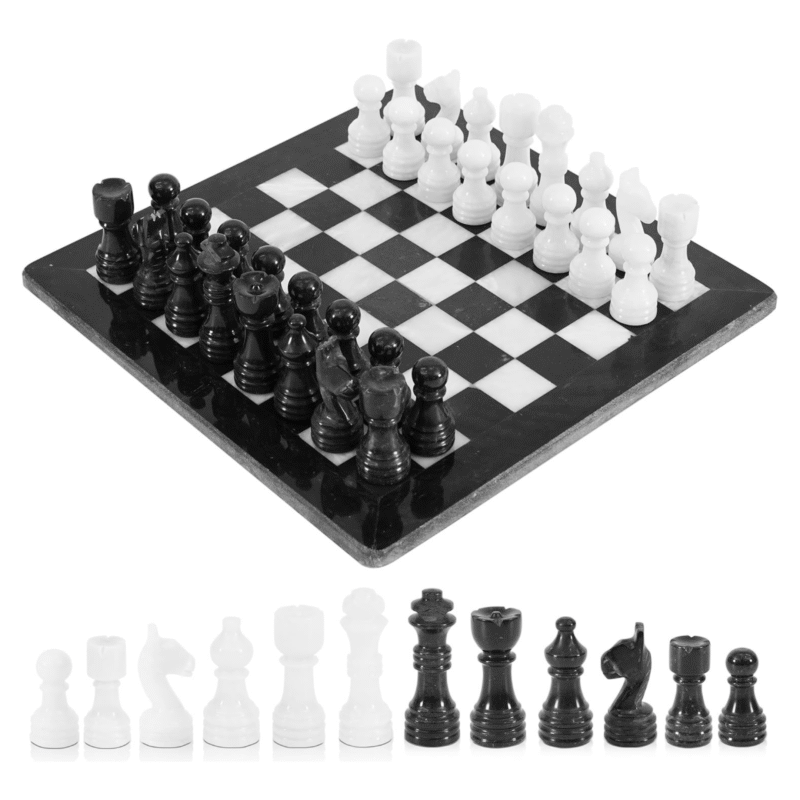 Marble Chess Set 12 Inch – Handmade Black & White Luxury Marble Chess Board with 32 Chess Pieces | Classic Family Board Game for Adults | Premium Gift for Home Décor & Office