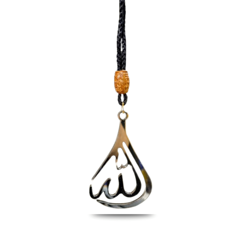 Islamic Allah Car Hanger – Premium 5mm Acrylic Arabic Calligraphy Ornament (8cm x 5cm) for Rear View Mirror, Muslim Car Interior Decoration & Spiritual Gift for Men & Women (Silver)