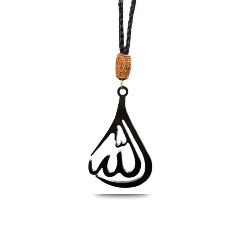 Islamic Allah Car Hanger – Premium 5mm Acrylic Arabic Calligraphy Ornament (8cm x 5cm) for Rear View Mirror, Muslim Car Interior Decoration & Spiritual Gift for Men & Women (Black)